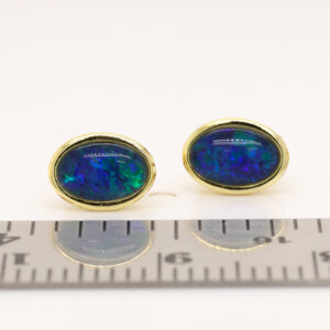 Green Blue Gold Plated Sterling Silver Australian Triplet Opal Stud Earrings