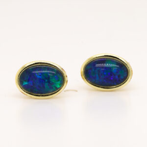 Green Blue Gold Plated Sterling Silver Australian Triplet Opal Stud Earrings