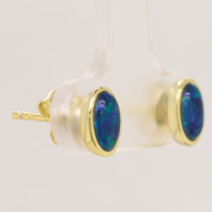 Green Blue Gold Plated Sterling Silver Australian Triplet Opal Stud Earrings