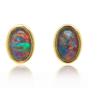 Red Blue Gold Plated Sterling Silver Australian Triplet Opal Stud Earrings