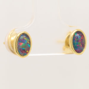 Red Blue Gold Plated Sterling Silver Australian Triplet Opal Stud Earrings