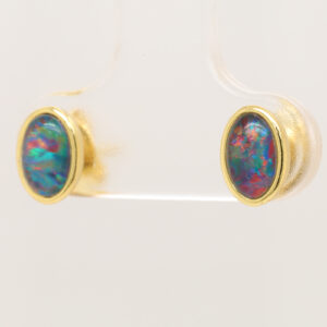 Red Blue Gold Plated Sterling Silver Australian Triplet Opal Stud Earrings