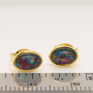 Red Blue Gold Plated Sterling Silver Australian Triplet Opal Stud Earrings