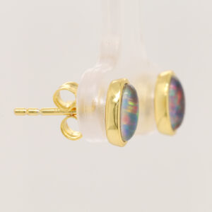 Red Blue Gold Plated Sterling Silver Australian Triplet Opal Stud Earrings