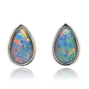 Red Blue Green Sterling Silver Australian Triplet Opal Stud Earrings