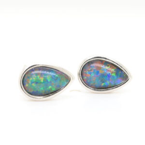 Red Blue Green Sterling Silver Australian Triplet Opal Stud Earrings