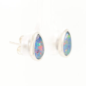Red Blue Green Sterling Silver Australian Triplet Opal Stud Earrings