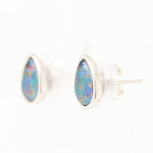 Red Blue Green Sterling Silver Australian Triplet Opal Stud Earrings