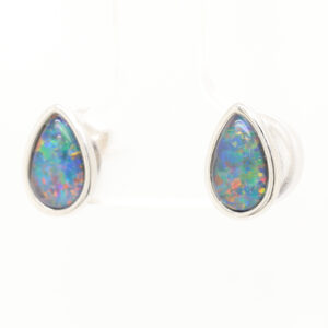 Red Blue Green Sterling Silver Australian Triplet Opal Stud Earrings