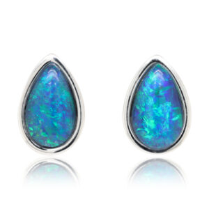 Blue Green Sterling Silver Australian Triplet Opal Stud Earrings