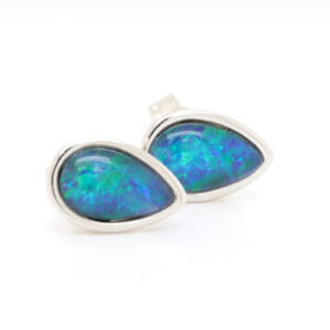 Blue Green Sterling Silver Australian Triplet Opal Stud Earrings