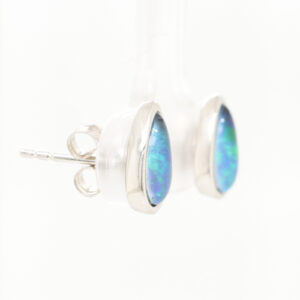 Blue Green Sterling Silver Australian Triplet Opal Stud Earrings