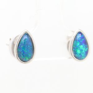 Blue Green Sterling Silver Australian Triplet Opal Stud Earrings