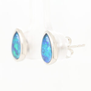 Blue Green Sterling Silver Australian Triplet Opal Stud Earrings