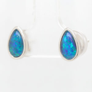 Blue Green Sterling Silver Australian Triplet Opal Stud Earrings