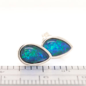 Blue Green Sterling Silver Australian Triplet Opal Stud Earrings