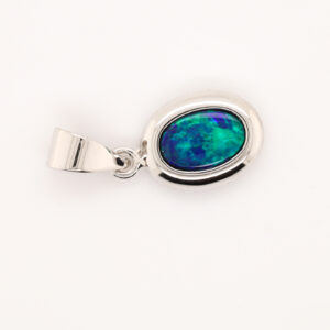 White Gold Blue Green Australian Doublet Opal Necklace Pendant