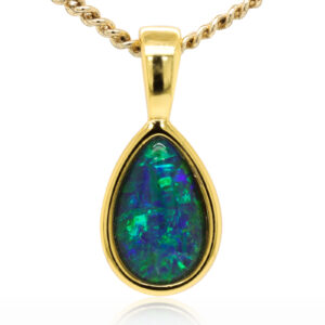 Blue Green Gold Plated Sterling Silver Triplet Opal Necklace Pendant