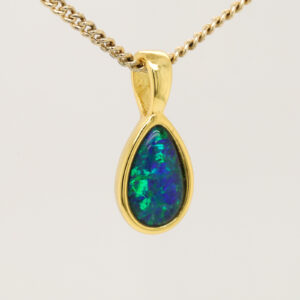 Blue Green Gold Plated Sterling Silver Triplet Opal Necklace Pendant