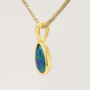 Blue Green Gold Plated Sterling Silver Triplet Opal Necklace Pendant