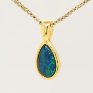 Blue Green Gold Plated Sterling Silver Triplet Opal Necklace Pendant