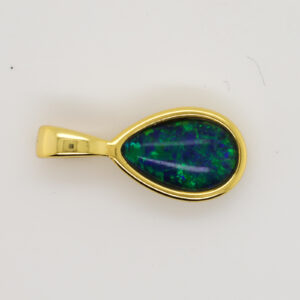 Blue Green Gold Plated Sterling Silver Triplet Opal Necklace Pendant
