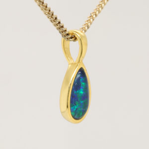 Blue Green Gold Plated Sterling Silver Triplet Opal Necklace Pendant