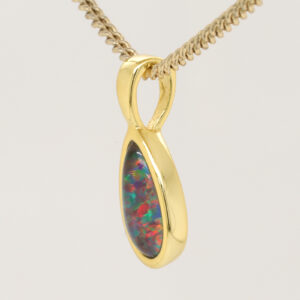 Red Blue Gold Plated Sterling Silver Triplet Opal Necklace Pendant