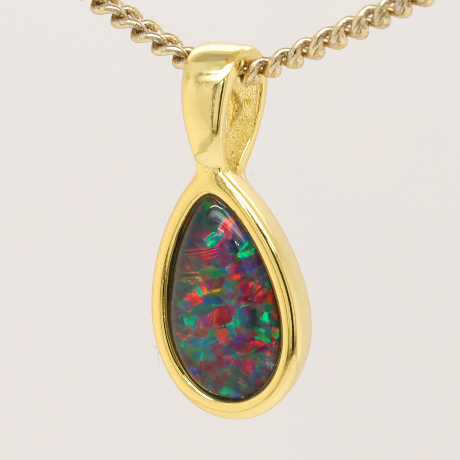 Red Blue Gold Plated Sterling Silver Triplet Opal Necklace Pendant