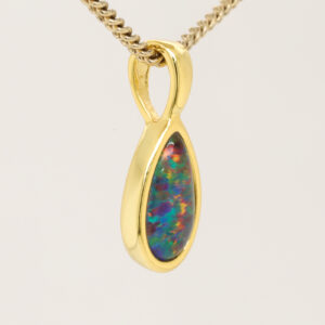 Red Blue Gold Plated Sterling Silver Triplet Opal Necklace Pendant