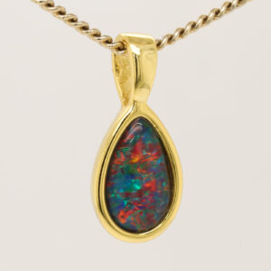 Red Blue Gold Plated Sterling Silver Triplet Opal Necklace Pendant