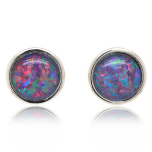 Red Blue Sterling Silver Australian Triplet Opal Stud Earrings