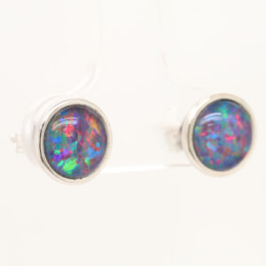 Red Blue Sterling Silver Australian Triplet Opal Stud Earrings