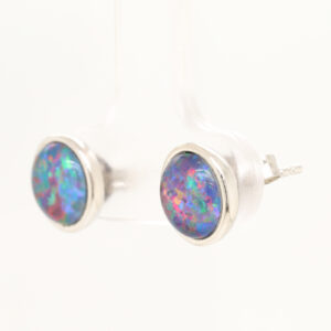 Red Blue Sterling Silver Australian Triplet Opal Stud Earrings