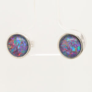 Red Blue Sterling Silver Australian Triplet Opal Stud Earrings