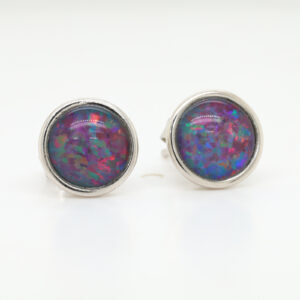 Red Blue Sterling Silver Australian Triplet Opal Stud Earrings