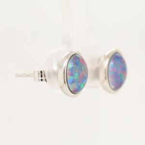 Red Blue Sterling Silver Australian Triplet Opal Stud Earrings