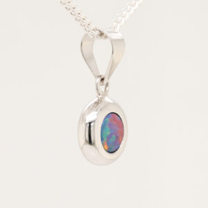 White Gold Blue Red Australian Doublet Opal Necklace Pendant