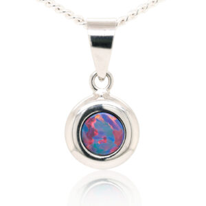 White Gold Blue Red Australian Doublet Opal Necklace Pendant