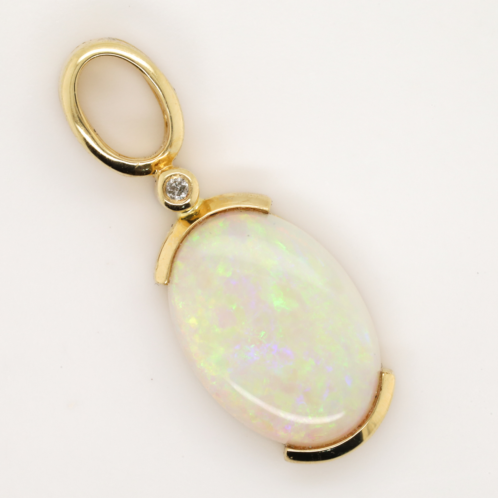 Blue Green Yellow Gold Solid Australian Crystal Opal Necklace Pendant with Diamond