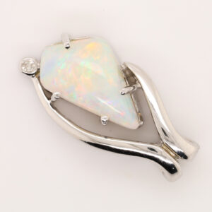 White Gold Blue Green Solid Australian Crystal Opal Diamond Necklace Pendant