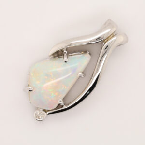 White Gold Blue Green Solid Australian Crystal Opal Diamond Necklace Pendant