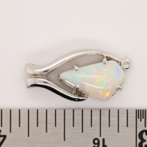 White Gold Blue Green Solid Australian Crystal Opal Diamond Necklace Pendant