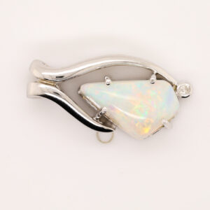 White Gold Blue Green Solid Australian Crystal Opal Diamond Necklace Pendant