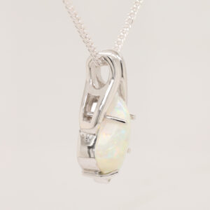 White Gold Blue Green Solid Australian Crystal Opal Diamond Necklace Pendant