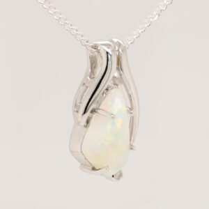 White Gold Blue Green Solid Australian Crystal Opal Diamond Necklace Pendant