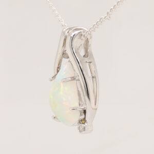 White Gold Blue Green Solid Australian Crystal Opal Diamond Necklace Pendant