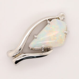 White Gold Blue Green Solid Australian Crystal Opal Diamond Necklace Pendant