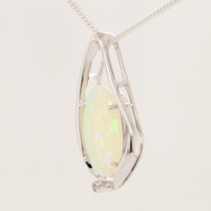 White Gold Blue Green Solid Australian Crystal Opal Diamond Necklace Pendant