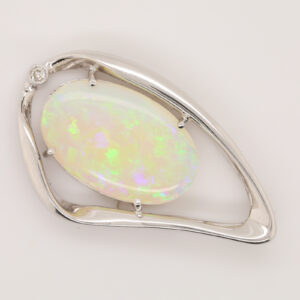 White Gold Blue Green Solid Australian Crystal Opal Diamond Necklace Pendant